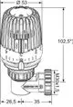 Thermostatkopf in Winkelform, geeignet für Heizkörperventile, montiert auf einem Anschluss mit M30 x 1,5, Hersteller IMI Hydronic Engineering. 